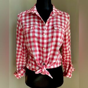 Old Navy Gingham Red & White Long Sleeve Button Down Shirt Women’s Size Small
